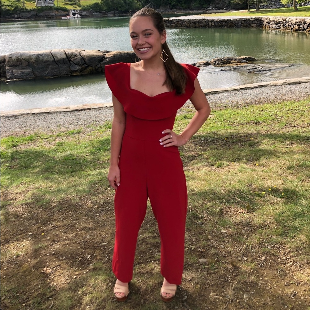 Red cropped jumpsuit